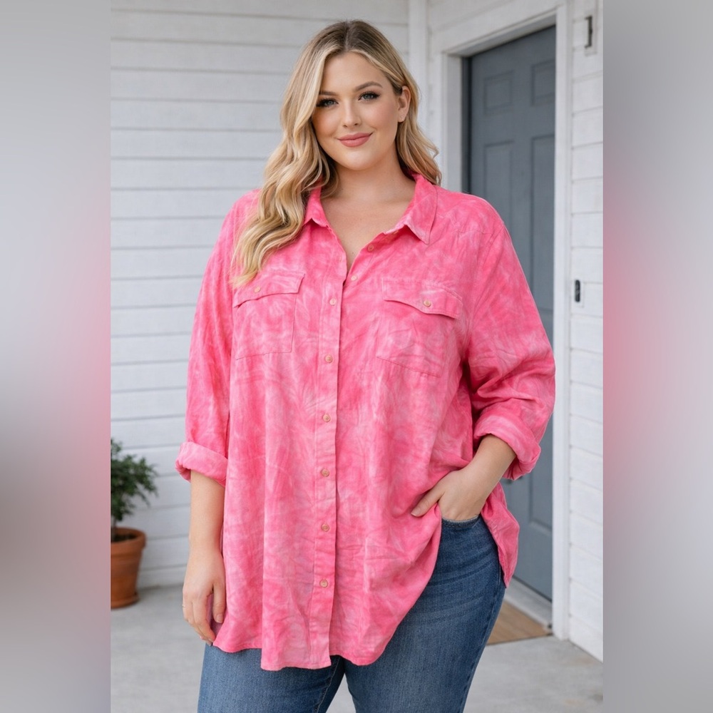 White Birch Pink Tie-Dye Top